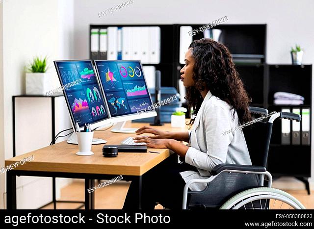 Business Data Analyst Woman Using Computer Screen