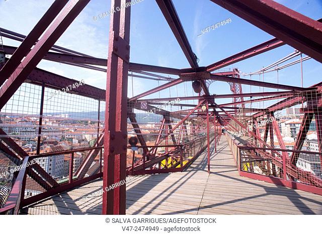 Iron beams holding the upper walkway of the bridge of Vizcaya, Pais Vasco, Spain, Europe