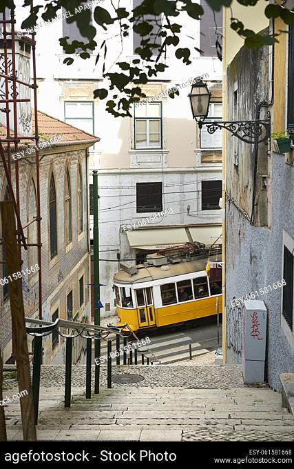 Electric Tramcar in Lisbon, Portugal, Europe
