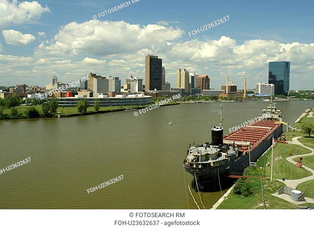 Toledo, OH, Ohio, Maumee River, SS Willis B. Boyer, downtown skyline