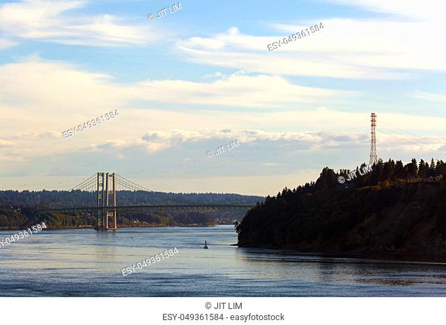 The Narrows Bridge from Point Defiance in Tacoma Washington State
