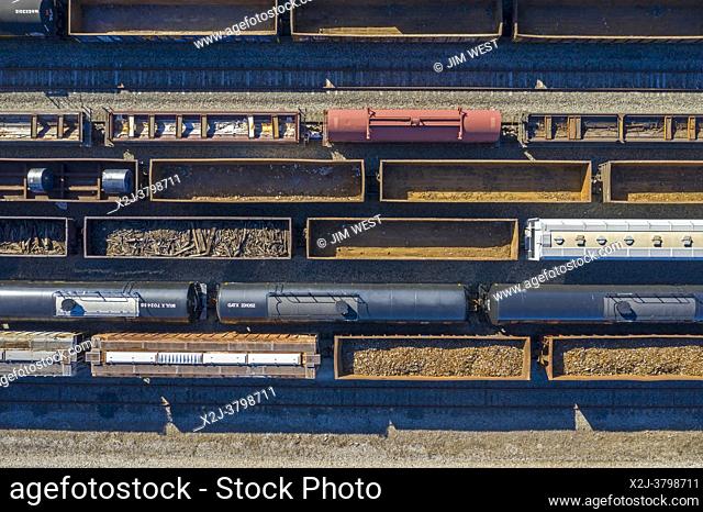 Detroit, Michigan - Railroad cars waiting at a rail yard in southwest Detroit