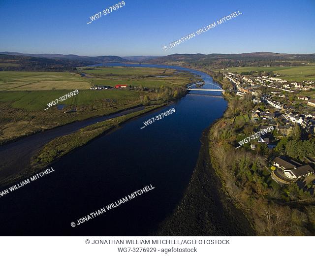 BONAR BRIDGE, SUTHERLAND, SCOTLAND, UK - 17 Nov 2018 - Aerial drone image of the Kyle of Sutherland at Bonar Bridge Sutherland Scotland UK - Picture by Atlas...