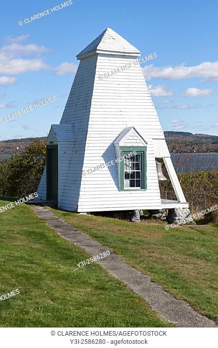 The original fog signal bell at Fort Point Light in Stockton Springs, Maine