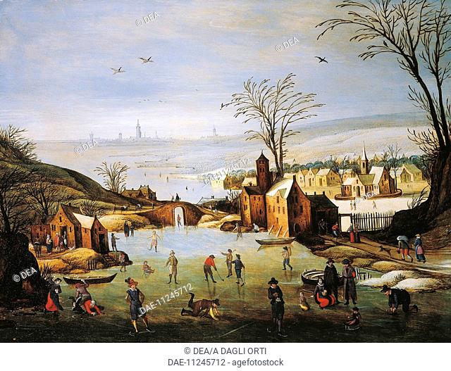 The frozen lake, 1600-1620, by an unknown Flemish painter, 17th century.  Copenhagen, Rosenborg Slot (Castle), Danske Kongers Kronologiske Samling (Art Museum)