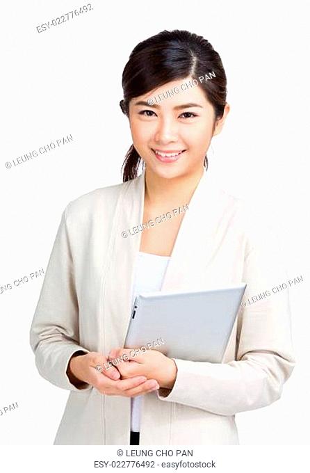 Asian woman holding with tablet