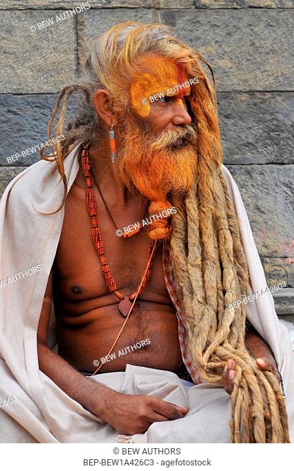 Nepal, Kathmandu, Sadhu holy man in Pashupatinath temple