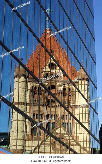 Trinity Church, church, reflection, facade, glass facade, moulder, old, contrast, contrast opposition, Boston, Massach