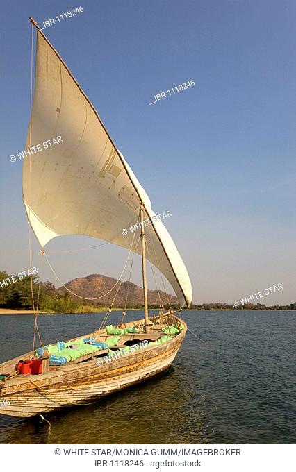 Dhow, african sailing boat, Pumulani Lodge, Lake Malawi, Malawi, South East Africa