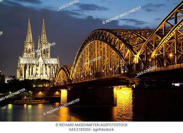 Hohenzollern Bridge, (foreground), Cologne Cathedrall (background), Cologne, Germany