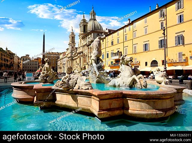 Fountain of Neptune on Piazza Navona in Rome, Italy