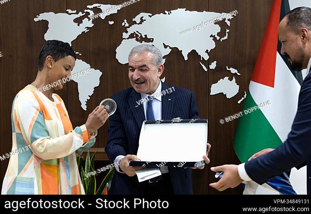 Minister for Development Cooperation Meryame Kitir meets Prime Minister Mohammad Shtayyeh, during a visit to the Palestinian Territories, Thursday 12 May 2022