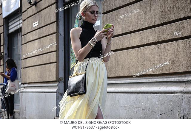 MILAN, Italy- September 19 2018: Caroline Daur on the street during the Milan Fashion Week