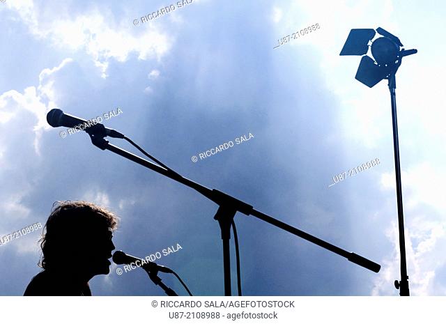 Popular Music Concert Stage and Musician Silhouette