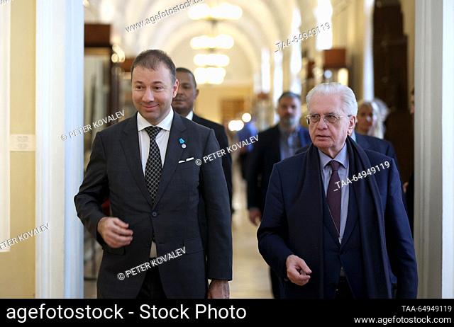 RUSSIA, ST PETERSBURG - NOVEMBER 18, 2023: Jamal Hassan Al Musawi (L), Secretary-General of the National Museum of Oman, and State Hermitage Museum General...