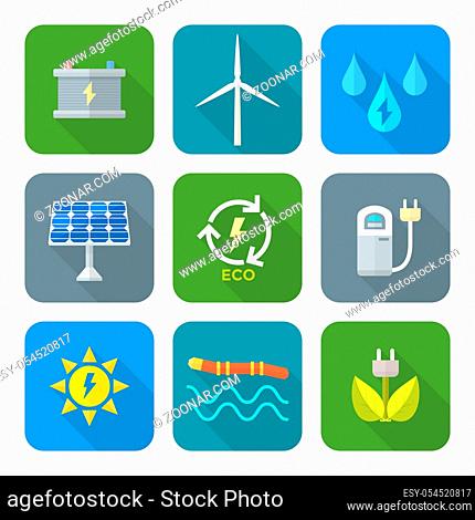 vector color flat design recycle ecology energy icons set long shadow