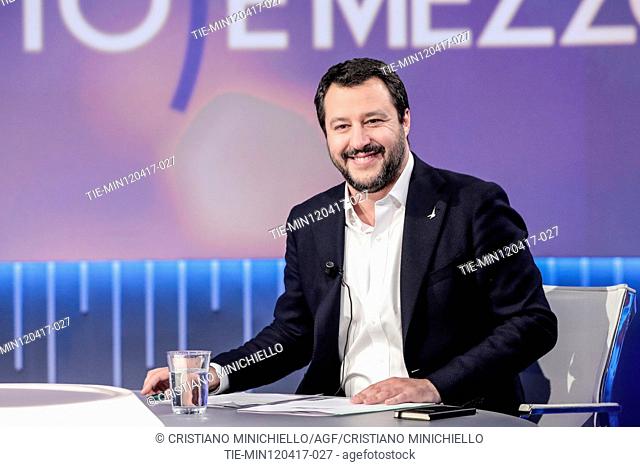 Leader of Lega Nord Matteo Salvini guest at tv show Otto e mezzo, Rome, ITALY-12-04-2017