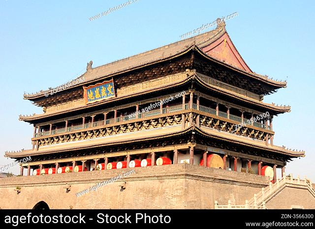Landmark of the famous ancient Drum Tower in Xian China