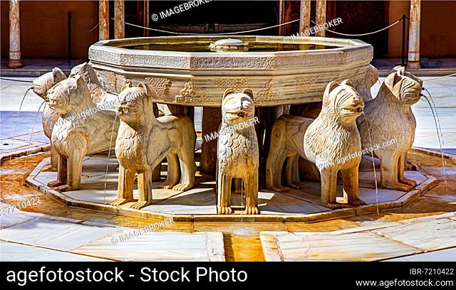 Lion Palace with Lion Fountain, Palacio de los Leones, with the private chambers of the royal family, Nasrid Palaces, Alhambra, Granada, Granada, Andalusia