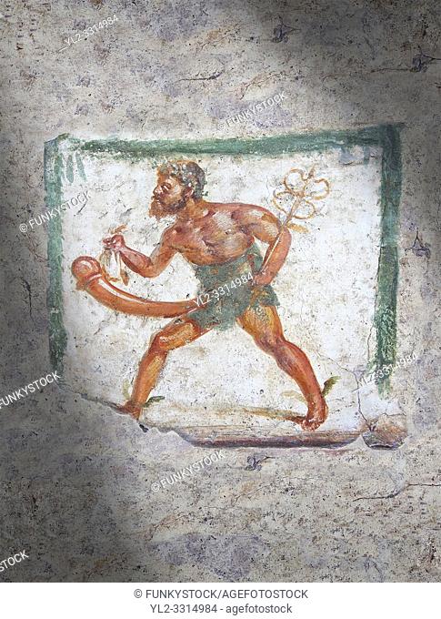 Pompeii Roman Erotic Fresco of Mercury with a massive phalus rom Naples National Archaeological Museum, 1st cent AD , workshop Banner
