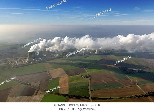 Aerial view, old and new power plants, lignite-fired power plant, RWE-Power, Niederaussem, Rhineland, North Rhine-Westphalia, Germany, Europe
