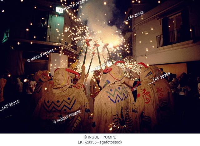 Correfoc, Festa del Santa Tecla, Sitges, Costa del Garraf, Catalonia, Spain