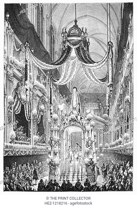 Funeral At Notre Dame, Paris, 1746, (1885). Funeral for the death of the Dauphine, Infanta Maria Teresa of Spain (1726-1746), original drawing by Cochin, 1746