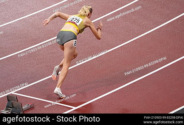03 September 2021, Japan, Tokio: Paralympics: Track and field, 400 meters, T38- standing, women's preliminary, at Olympic Stadium