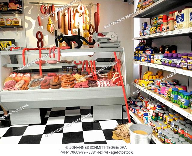 Looking inside the grocery store '8 'till late' by the British artist Lucy Sparrow in which all products are made out of felt in New York, United States