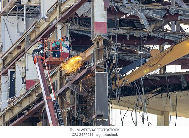 Detroit, Michigan - Demolition of the Joe Louis Arena, former home of the Detroit Red Wings team in the National Hockey League from 1979 to 2017