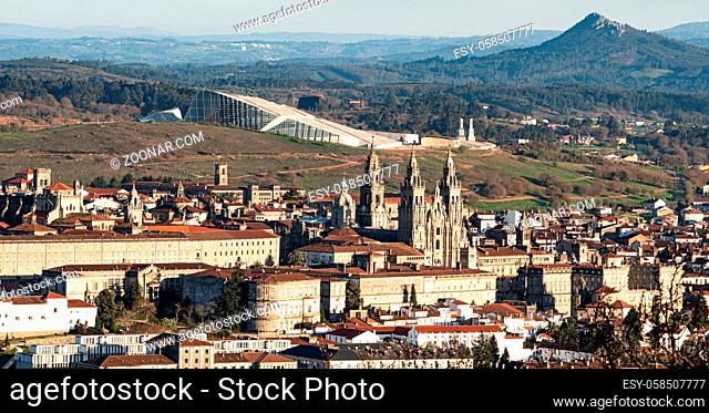 Santiago de Compostela cityscape view. UNESCO site. Galicia, Spain