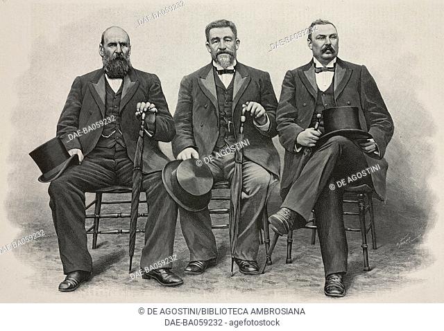 Delarey, Dewet and Botha, Boer generals visiting Paris, France, illustration from L'Illustration, No 3112, October 18, 1902