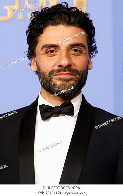 Actor Oscar Isaac poses in the press room of the 73rd Annual Golden Globe Awards, Golden Globes, at Hotel Beverly Hilton in Beverly Hills, Los Angeles, USA
