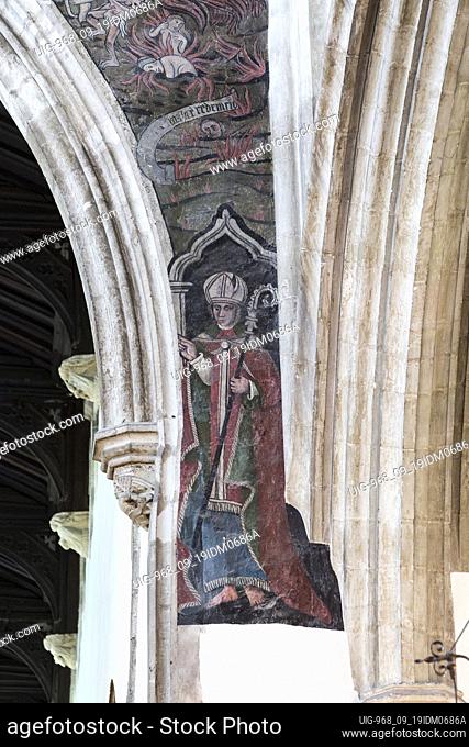 Medieval doom painting of the Day of Judgement, Church of Saint Thomas, Salisbury, Wiltshire, England, UK - Saint Osmond