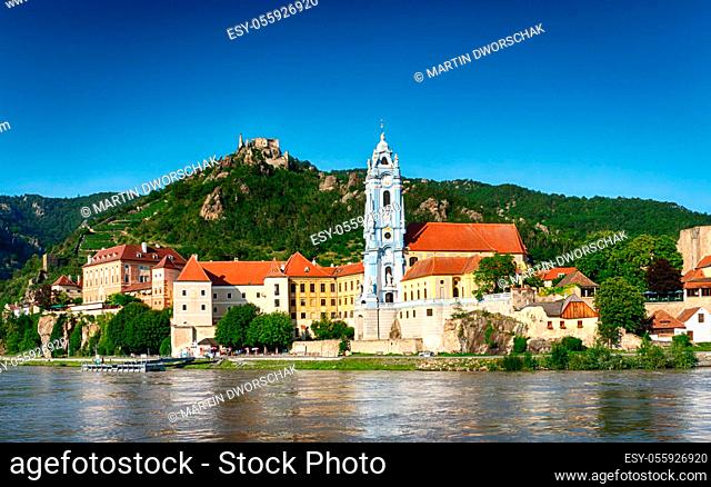 Durnstein village and castle in the Wachau Valley; Lower Austria. Scenic landmark in Europe