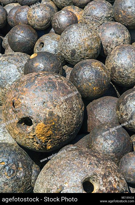 Pile of ancient cannon balls. Edirne, Edirne Province, Turkey
