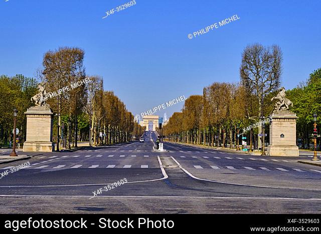 France, Paris, Champs Élysées avenue during the containment of Covid 19
