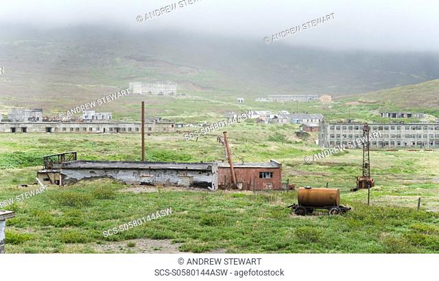 Abandoned Soviet Submarine base 1978 - 1991, ruined settlement, Brouton Bay Bering Sea, Russia, Asia