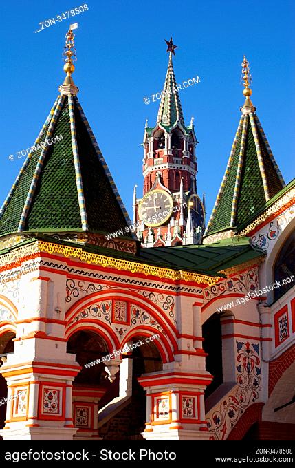 Entrance of St. Basil's and Spasskaya Tower on the Red Square, Moscow