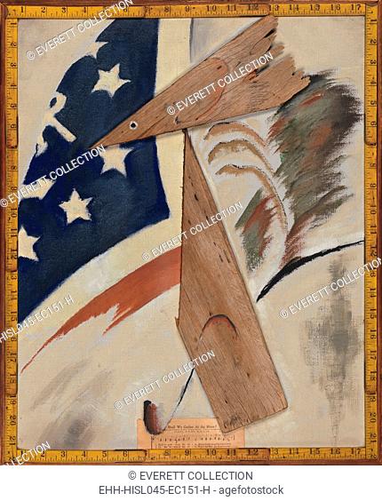PORTRAIT OF RALPH DUSENBERRY, by Arthur Dove, 1924, American painting, mixed media collage. Dove created symbolic portraits of friends using found materials