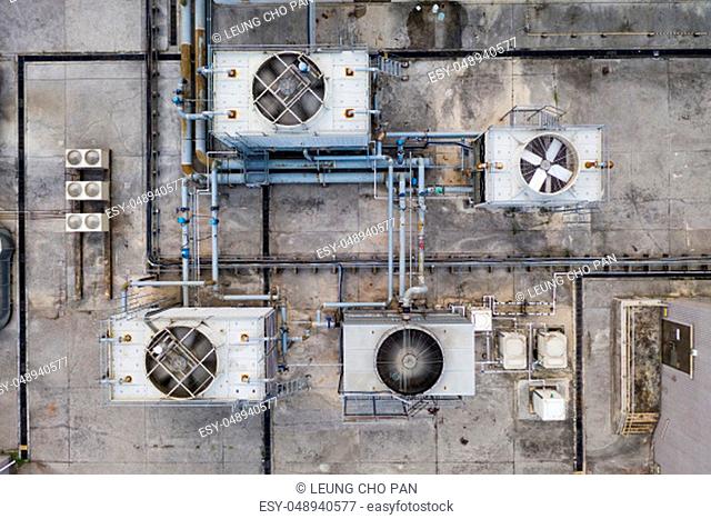 Top view of Cooling tower in building roof top