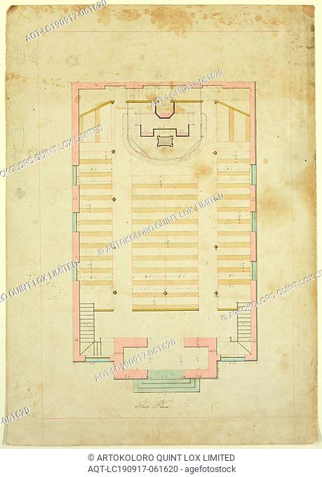 Thomas Cole, American, 1801-1848, Floor Plan of a Church, between 1801 and 1848, pen and black ink, brown ink, watercolor