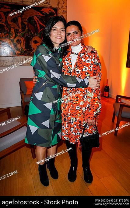 05 March 2020, Berlin: Jasmin Tabatabai (l) and Leyla Piedayesh at the ""Bold Woman Award by Veuve Clicquot"" at the French Embassy