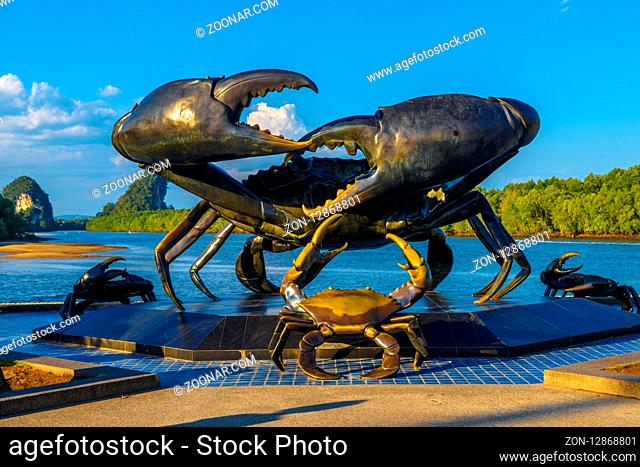 Krabi Town, Thailand, Statue monument of crabs near the river