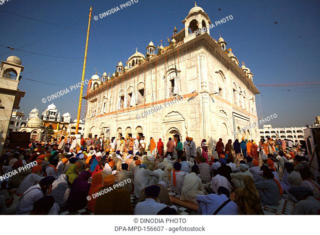Celebrations of 300th year of consecration of perpetual Guru Granth Sahib Sikh ; devotees praying at Sachkhand Saheb Gurudwara in Nanded ; Maharashtra ; India