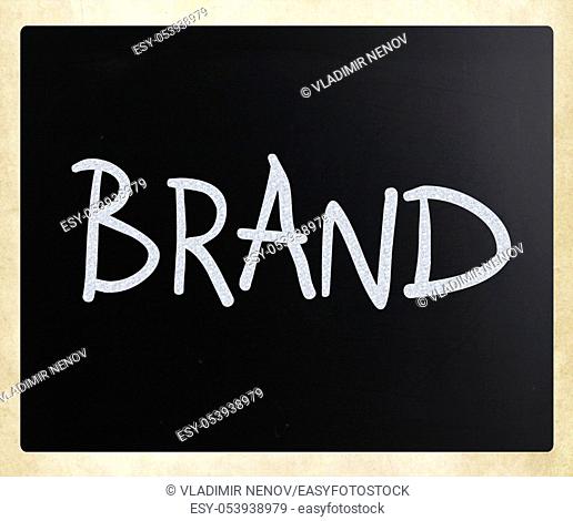 """""BRAND"" handwritten with white chalk on a blackboard
