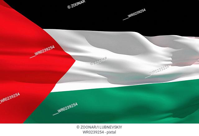 Fluttering flag of Palestine on the wind