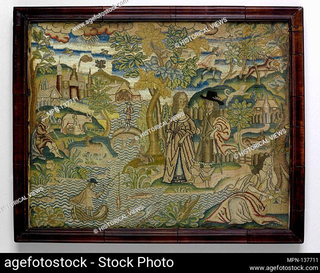Framed picture. Date: mid-17th century; Culture: British; Medium: Silk on canvas; Dimensions: H. 11 3/4 x W. 14 3/4 inches (29.8 x 37.5 cm); Framed: H