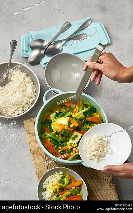 Green curry with coconut rice