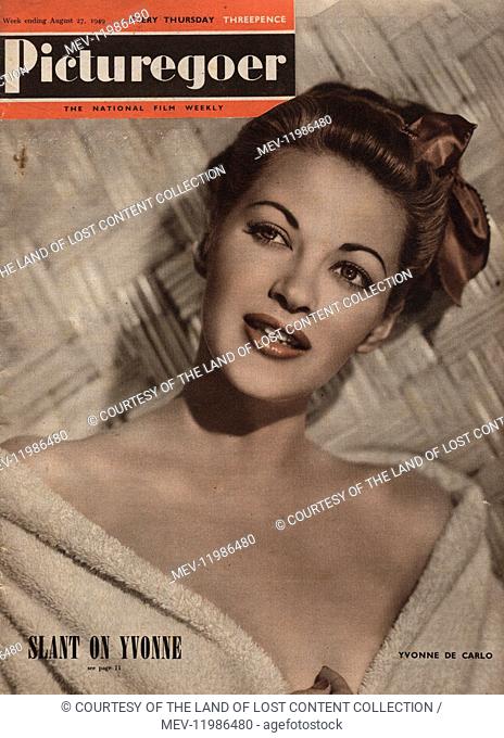 Picturegoer 27th August 1949 - 1949, front cover, Yvonne De Carlo, actress, hair ribbon, bath robe